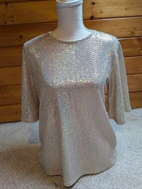 Cherish Gold Sparkle Short Sleeve Top Small